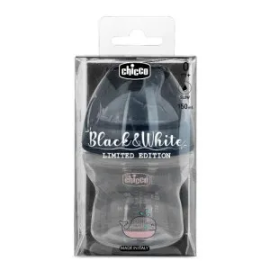 Chicco Black And White Limited Edition Biberon 0+ a Flusso Lento-150 ml - Con disegno Rosa